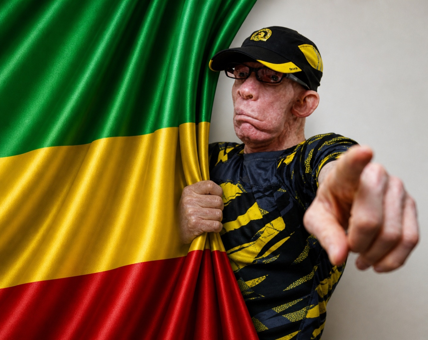 King Yellowman with reggae flag